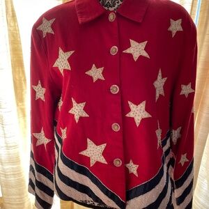 Vintage Ange Stars and Stripes Red Blazer Women’s Large Patriotic Jacket
